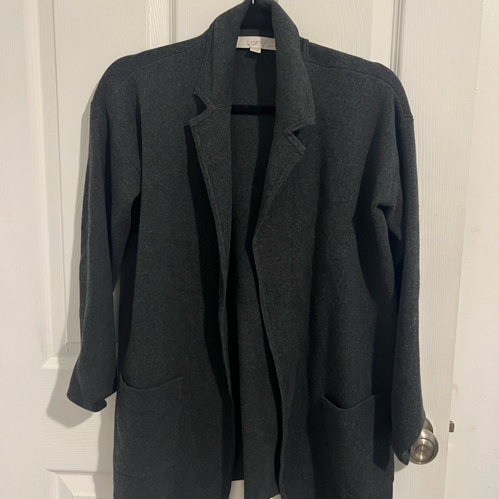 LOFT Charcoal Open Front Cardigan